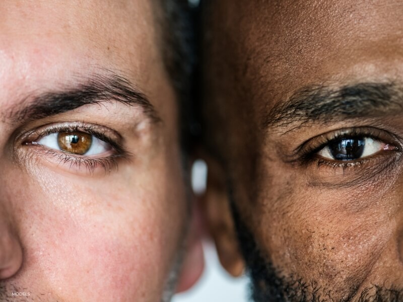close up of men's faces leading into discussion of facial plastic surgery for men